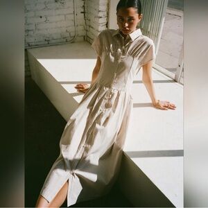 Lisa Says Gah Joan Striped Midi Shirtdress Beige White Size Medium NWT